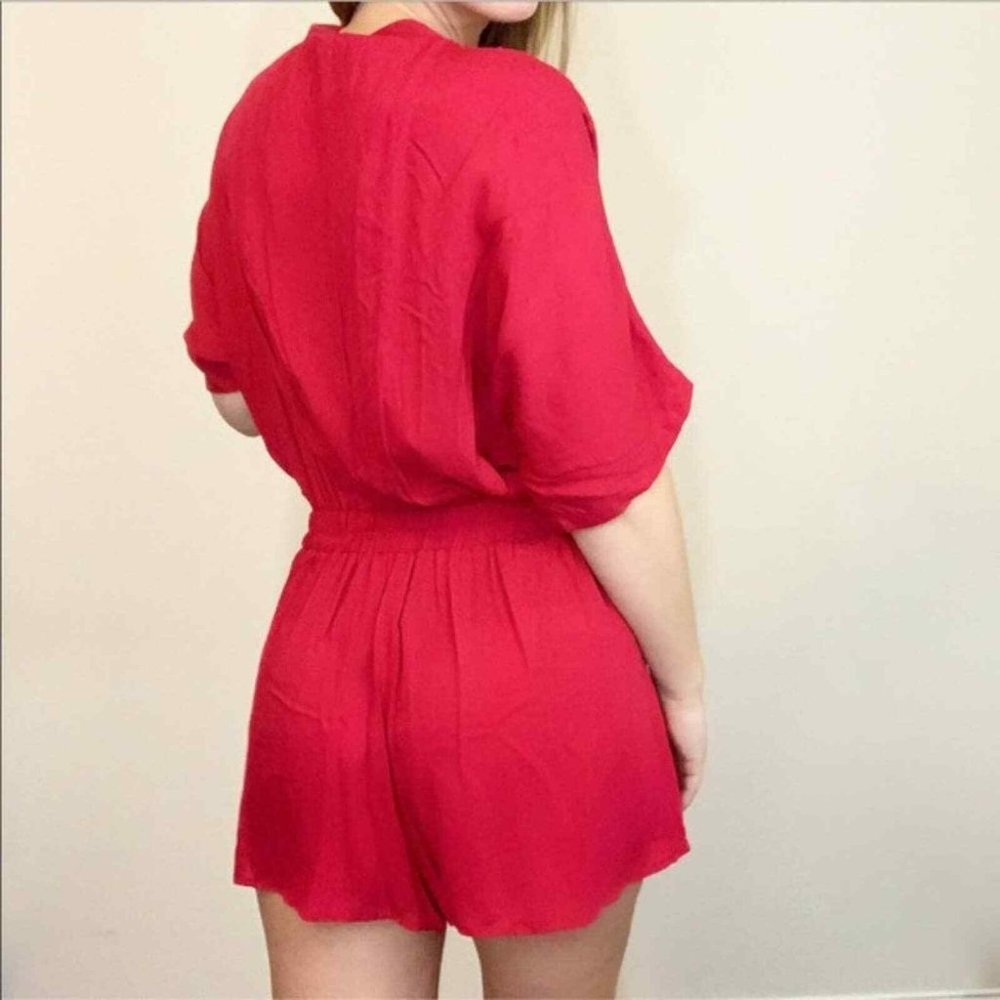Mustard Seed Front Tie Red Romper Short Sleeves Cut Out Rayon 100% Size M - Picture 4 of 12
